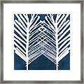 Indigo And White Leaves- Abstract Art Framed Print