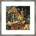 Jan Davidsz De Heem - A Richly Laid Table With Parrots Framed Print