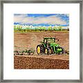 John Deere 8345r Tractor Pulling A Cultivator Framed Print