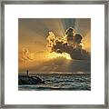 Jupiter Inlet Fishing At Beach With Sunrays Framed Print
