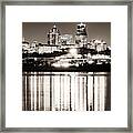 Kansas City Evening Skyline Panorama Over The River - Classic Sepia Edition Framed Print