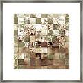 Khaki Gray Beige Watercolor Squares Art Mosaic Quilt Framed Print