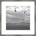 Kitesurfing On Revere Beach Black And White Framed Print