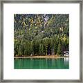 House In The Lake And Forest. Lago Di Dobbiaco Lake. Italian Aps Framed Print