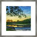 Lake Dam At Sunset Framed Print