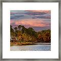 Lakeside Home In Sunset Sky Framed Print