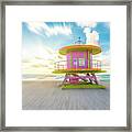 Lifeguard Hut On The Beach In Miami Florida With Motion Blur Effect Framed Print