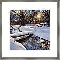Like A Bridge Over Troubled Waters - Fresh Wi Snowscape With Trout Creek And Log Bridge Framed Print