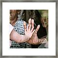 Little Girl Visits Grandparents Through Window Framed Print