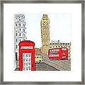 London's Red Phone Booth And Bus Framed Print