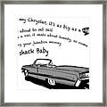 Love Shack Whale Classic Chrysler Car, Catchy Song, Funky Design - Battleship Grey Edition Framed Print