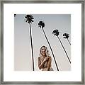 Low Angle View Of Happy Bride Under Palm Trees Framed Print