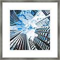 Low Angle View Of Modern Futuristic Skyscrapers In The City Of London, England, Uk Framed Print