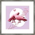 Low Poly Art With Two Kissing Pigeons, Pink Pigeons Silhouettes, Valentines Day Love Art Print Framed Print