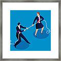 Male Businessmen And Businesswomen Tug Of War, Competition Between Men And Women Framed Print