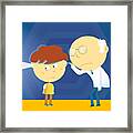 Male Doctor Looking Through A Boy's Ears With A Flashlight Framed Print