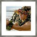 Male Hula Dancer Poses With Hands Reaching Out Framed Print