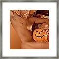 Male Nude With Halloween Pumpkin Framed Print