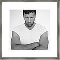 Man Folding Arms, Portrait, B&w. Framed Print