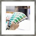 Man Hands With Colour Samples At Printing Press Framed Print