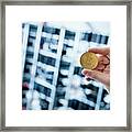Man's Hand Showing Bitcoin Coin Framed Print