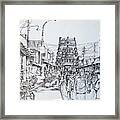 Market Place - Urban Life Outside Temple India Framed Print