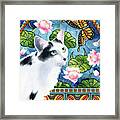 Maximillion With Waterlilies Tuxedo Cat Painting Framed Print