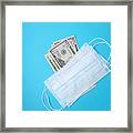 Medical Masks For Protection Nose And Mouth And Dollars Banknote On Colored Background. The Concept Of Spending On Virus Protection. Copy Space, Top View. Framed Print