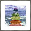 Meditative Chakra Rocks With Beach Heart Pebble Watercolor Framed Print