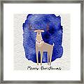 Merry Christmas Blue Watercolor Deer Framed Print