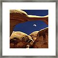 Metate Moonrise -  First Quarter Moon With Metate Arch In Devils Garden - Escalante Utah Framed Print