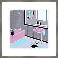 Mid Century Bathroom Pink And Aqua Framed Print