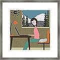 Mid Century Cat Hogs The Chair Framed Print