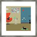 Mid Century Cat Spies Flying Saucer Framed Print