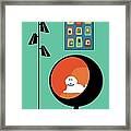 Mid Century Modern Ball Chair With White Dog Framed Print