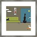 Mid Century Room With Dog And Cats Framed Print