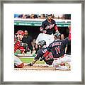 Mike Napoli, Lonnie Chisenhall, And Jett Bandy Framed Print