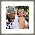 Millennial Bride At Wedding Cocktail In Backyard. Framed Print