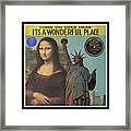 Mona Lisa And Statue Of Liberty - Come On Over Here It's A Wonderful Place - Record Pop Art Collage Framed Print
