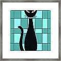 Mondrian Cat In Blue, Green And Teal Framed Print
