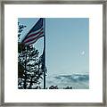 Moon And Venus With Flag Framed Print
