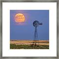 Moon And Windmill Twilight Framed Print