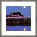 Moonrise At The Temple Mound Barn Framed Print