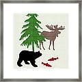 Moose And Bear Pattern Art Framed Print