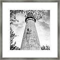 Mossy Trees Around The Amelia Island Lighthouse Black And White Framed Print