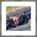 Moto Gp Rossi Vs Marquez By Vart Framed Print