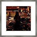 Motorcycle Biker At Night In Los Angeles Framed Print