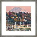 Mount Rainier Rising Above Fall Colors In Seattle Framed Print