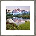 Mount Shuksan Reflecting In Picture Lake Framed Print