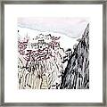 Mountain Asian House Watercolor Framed Print